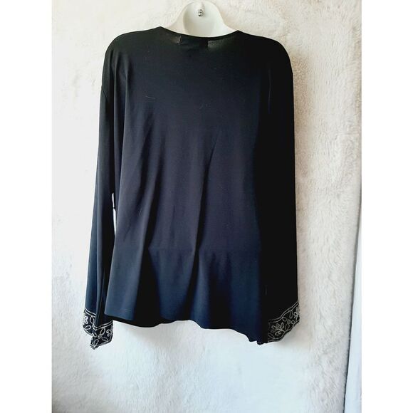 Dressbarn Black gold embroidered floral beaded 2X top - Picture 3 of 4